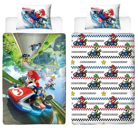 Stort Super Mario Påslakan Enkelsäng - Mario Kart Gravity
