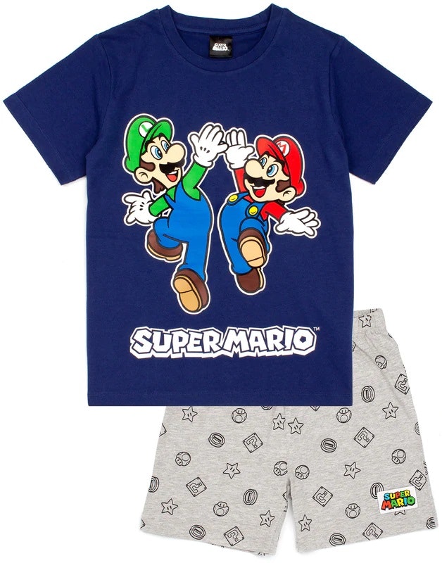 Super Mario 2 delat set T-shirt - Shorts / Kortärmad Pyjamas - Mario &  Luigi! - Minibossen.se