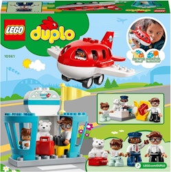 LEGO 10961 DUPLO Town Flygplan och flygplats, Leksaksflygplan för Barn 2+ år, Pilotfigur