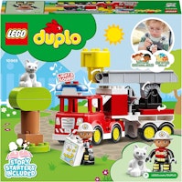 LEGO 10969 DUPLO Town Brandbil Lastbil med ljus och siren, Innehåller brandman & katt minifigurer, Pedagogiska leksaker för barn, Från 2 år