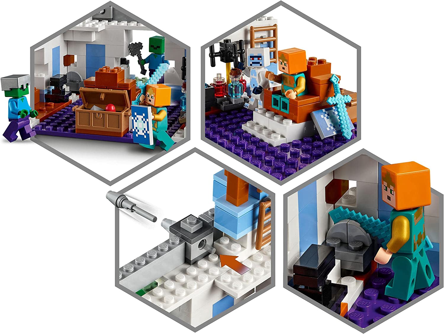 LEGO 21186 Minecraft Isslottet Byggleksaker, Leksaksslott, Modulärt Byggset, Presentidé med Minifigurer, Leksaker för Barn från 8 år