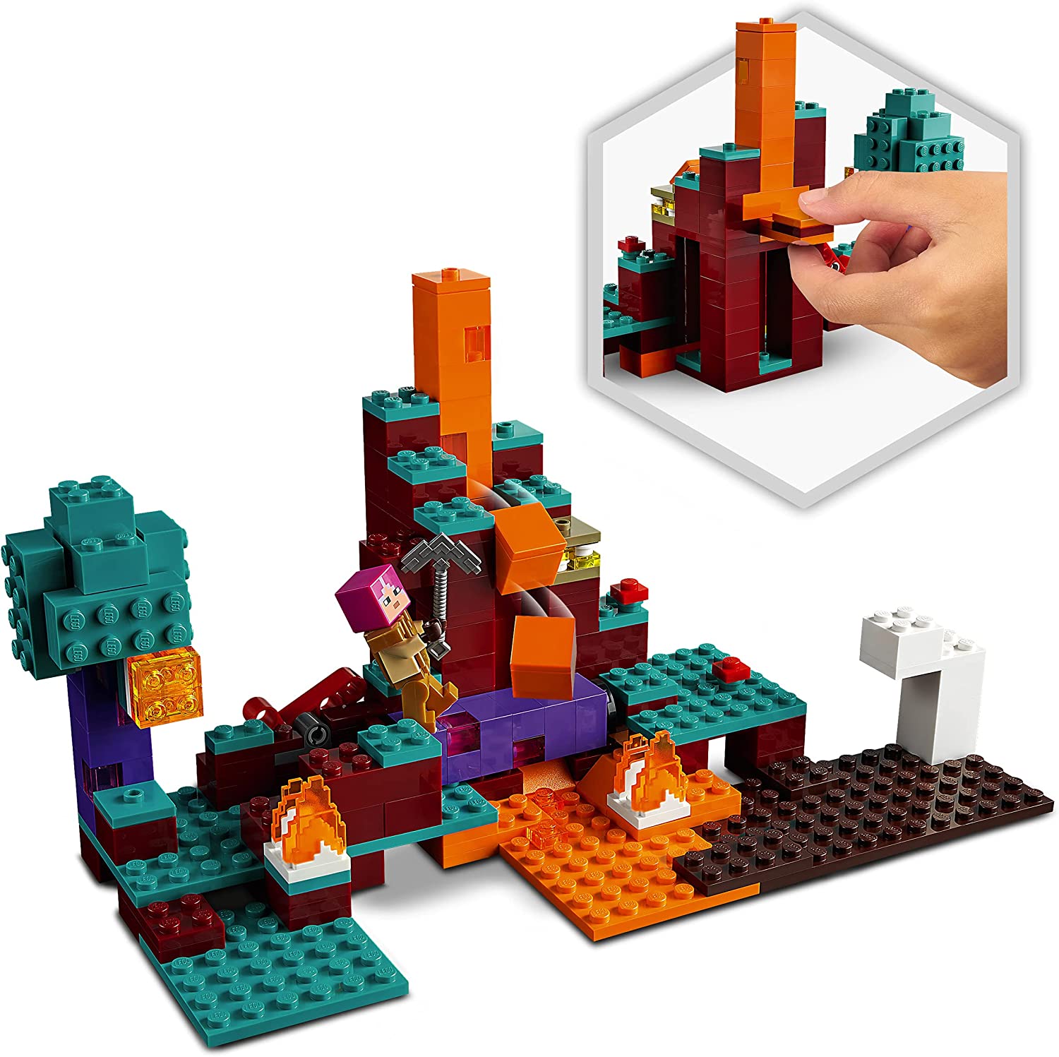 LEGO 21168 Minecraft Den skeva skogen Nether lekset med Huntress, Piglin och Hoglin, Byggsats för Barn 8+ år