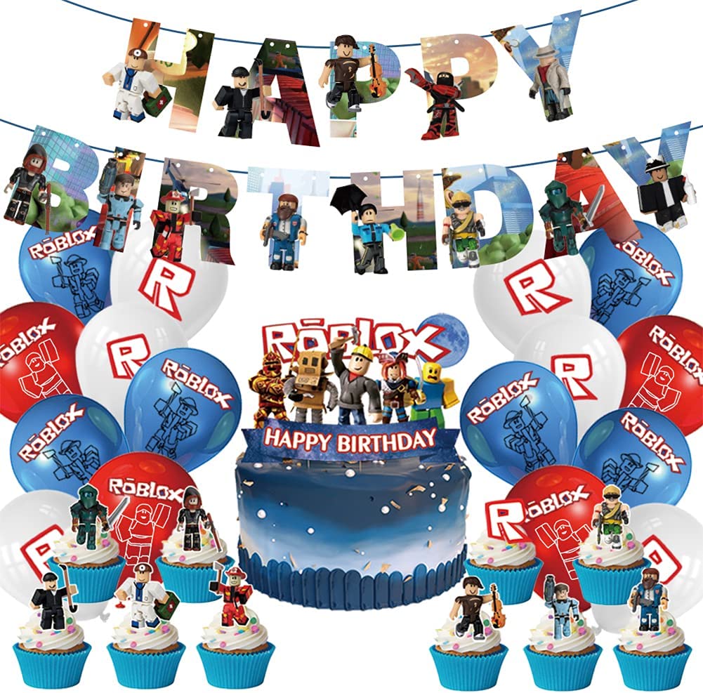 Roblox partydekoration, 30 st roblox, födelsedagsdekoration, ballonger, roblox, spel, födelsedag, dekorationsset för roblox, tema, fest, födelsedagsfest, pojke, barn, födelsedagsdekoration