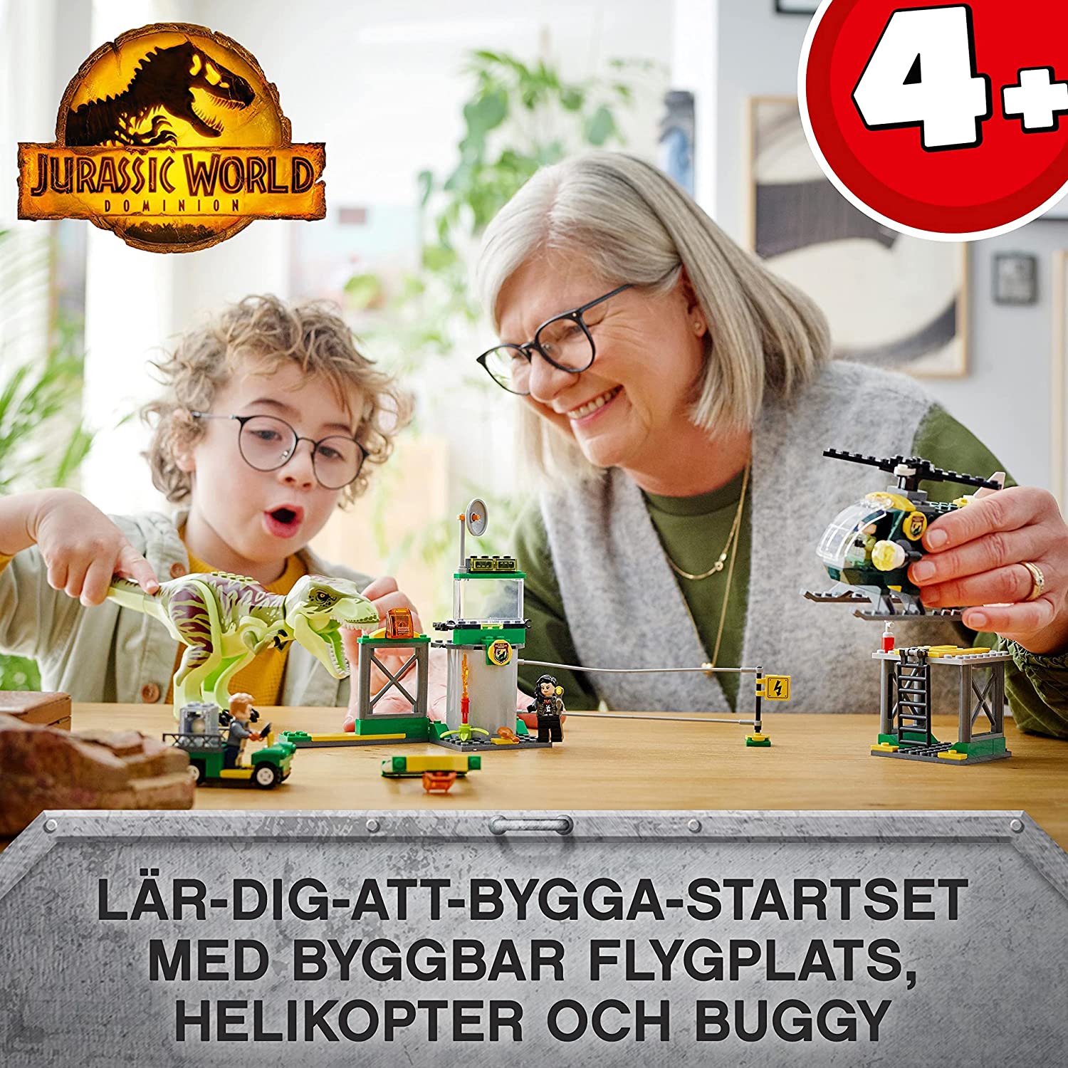 LEGO 76944 Jurassic World T. rex – Dinosaurieflykt Byggsats med Flygplats, Helikopter och Leksaksbil 4 år