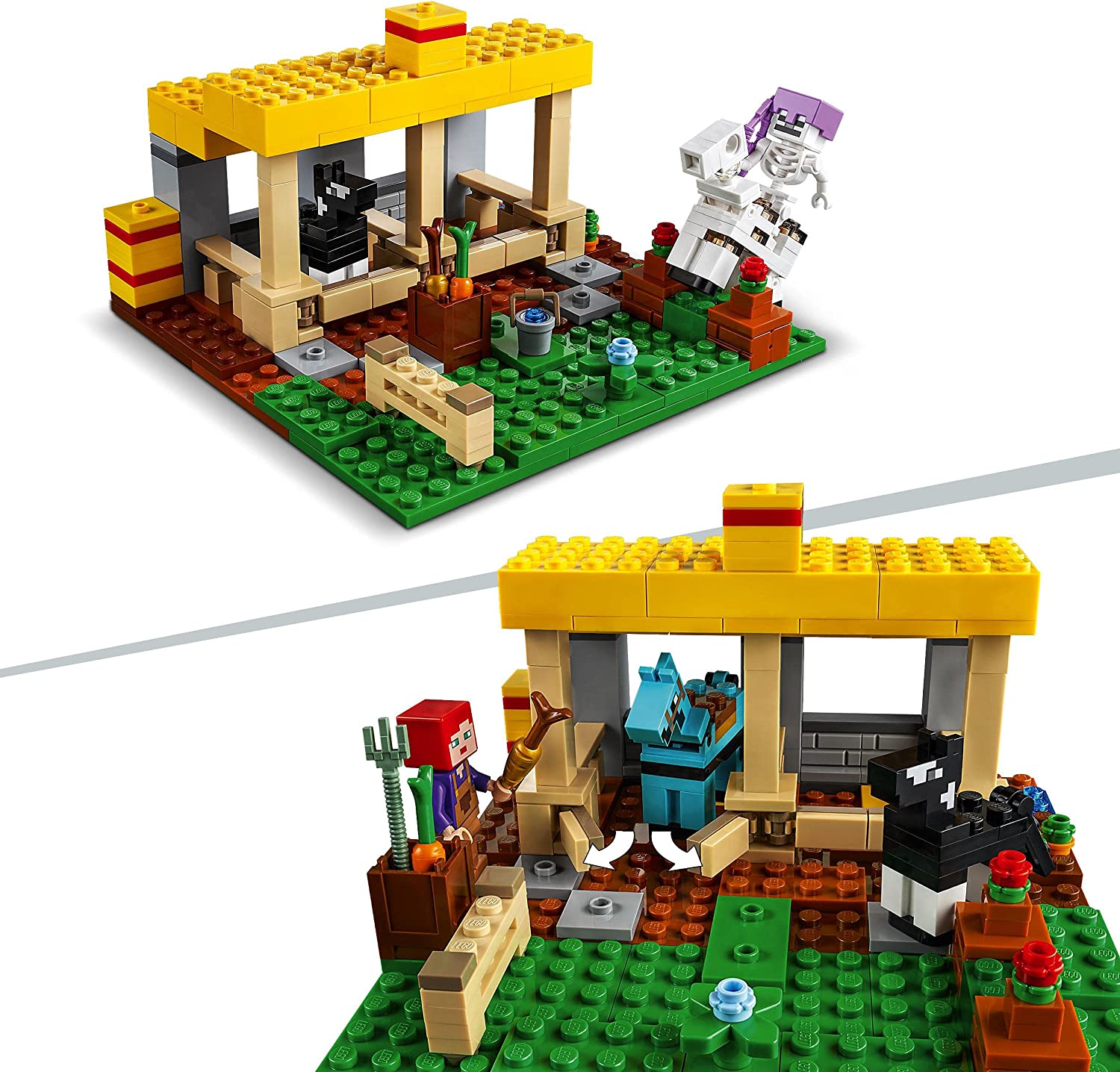 LEGO 21171 Minecraft Häststallet, Barnleksak för Pojkar och Flickor, Skelettfigur och Leksakshäst