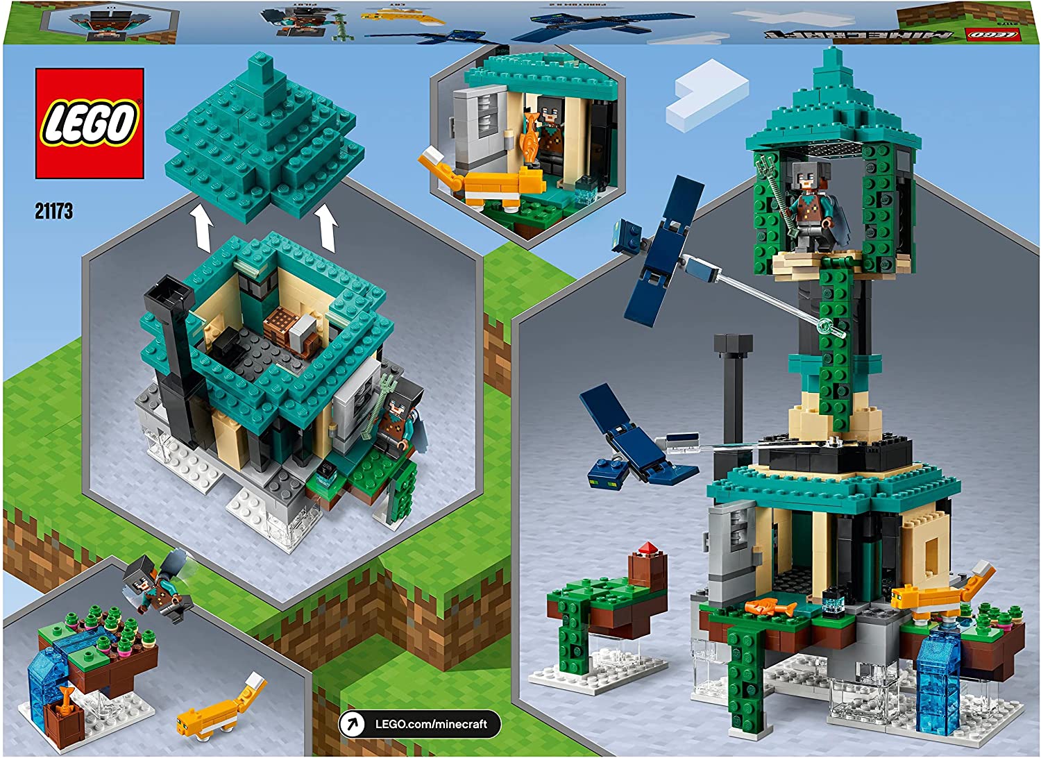 LEGO 21173 Minecraft Himmelstornet, Leksak för Pojkar och Flickor med Pilot, Katt och 2 fantomer, Byggsats för Barn