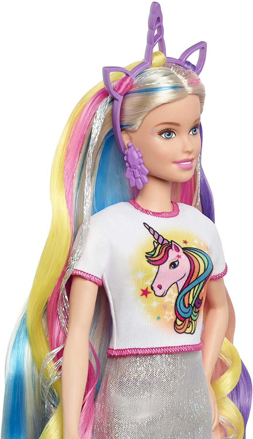 Barbie - Barbie Fantasy Hair-docka med Sjöjungfru och Enhörning