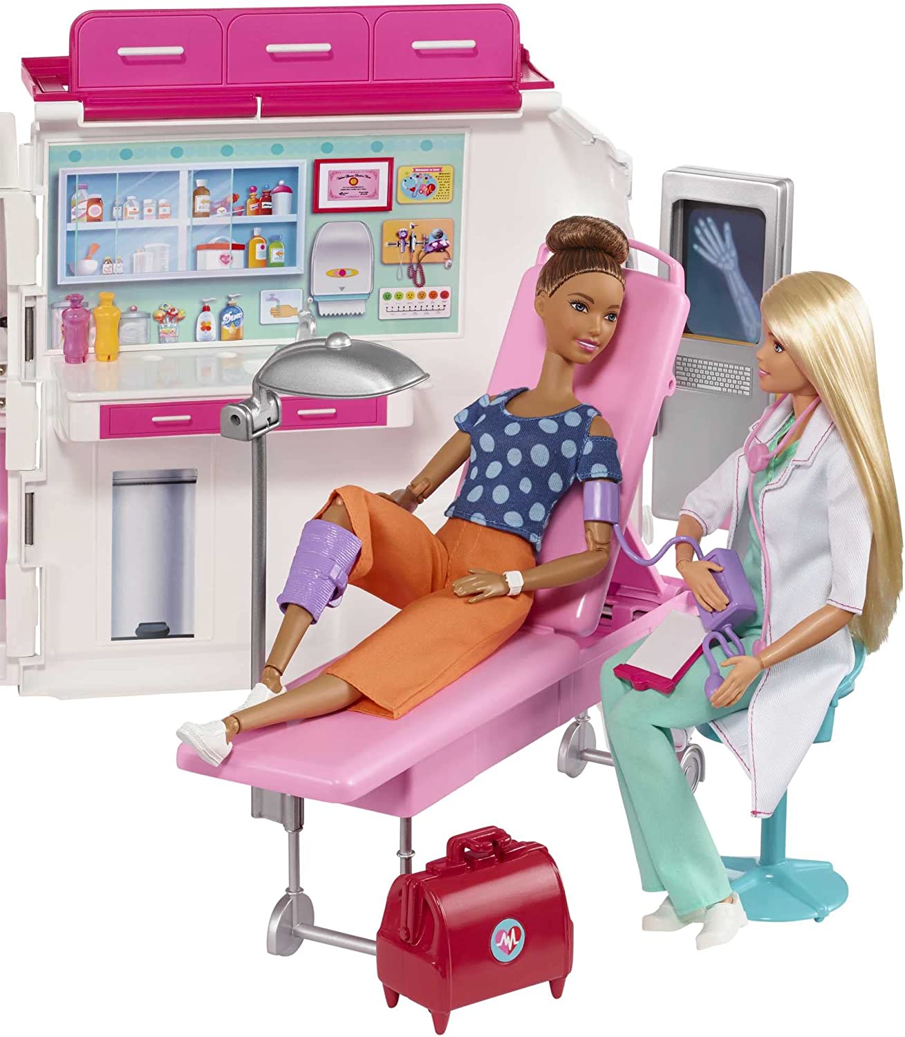 Barbie Ambulans med Ljus och Ljud Klinik på Hjul