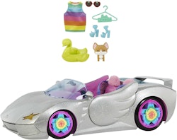 Barbie  -  Silvrig Glittrig Extra Barbiebil fordon,  2-sitsig bil med hundvalp