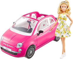 Barbie Rosa Bil - Docka och fiat, fyrsits och Barbie-docka med mode