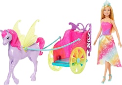 Barbie - Barbie Dreamtopia-prinsessdocka med häst och regnbågsfärgad vagn