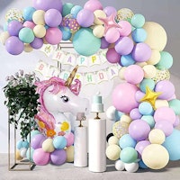 Enhörning / Unicorn födelsedagsdekoration 147 delar, ballonger, fordon, spel, födelsedag, dekorationsset, tema, fest, födelsedagsfest, pojke, barn, födelsedagsdekoration