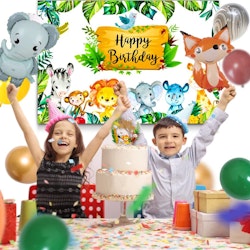 Djungel Djungeldjur födelsedagsdekoration 53 delar, ballonger, fordon, spel, födelsedag, dekorationsset , tema, fest, födelsedagsfest, pojke, barn, födelsedagsdekoration