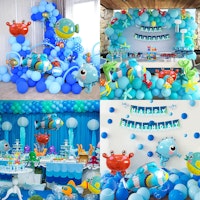 Under Havet Havstema födelsedagsdekoration  delar, ballonger, fordon, spel, födelsedag, dekorationsset, tema, fest, födelsedagsfest, pojke, barn, födelsedagsdekora