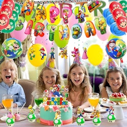 Stort Super Mario födelsedagsdekorations-paket , ballonger, fordon, spel, födelsedag, dekorationsset, tema, fest, födelsedagsfest, pojke, barn, födelsedagsdekora