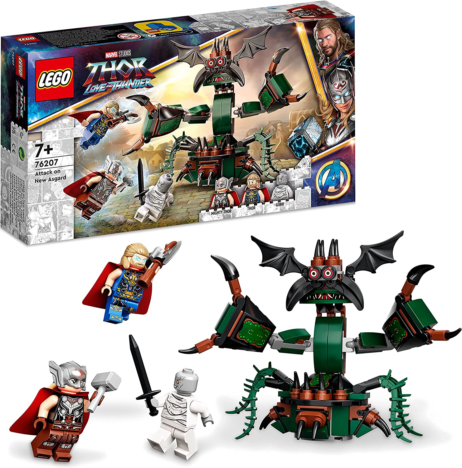 LEGO 76207 Marvel Attacken mot nya Asgård Byggsats med Thor, Mjölnir, Stormbreaker och en monsterfigur från filmen