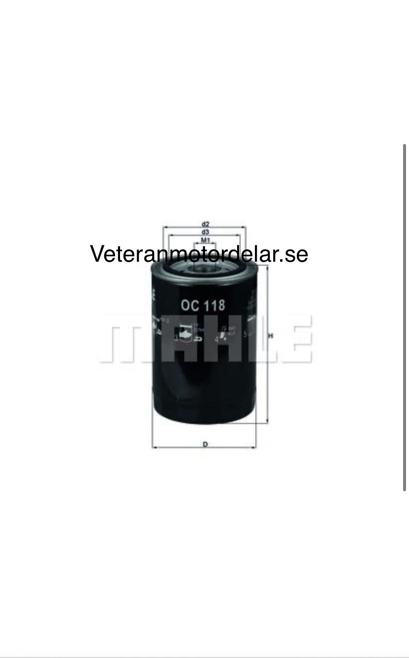 Oljefilter WIX 51258 1959-80 V6, V8  (Längd 110mm)