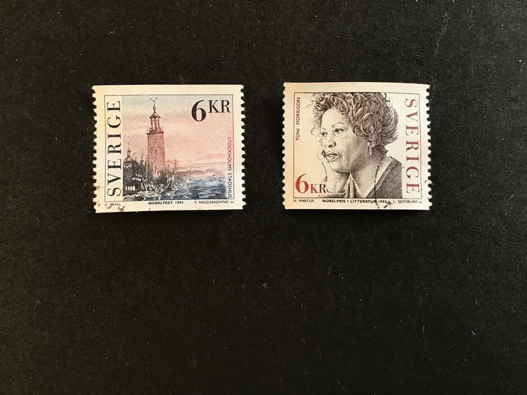 NOBELPRISTAGARE LITTERATUR 1993, facit nr 1818+1819 stämplade märken