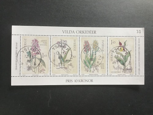 VILDA ORKIDEER 1982 facit nr 1222-1225 lyxstämplat block YSTAD P