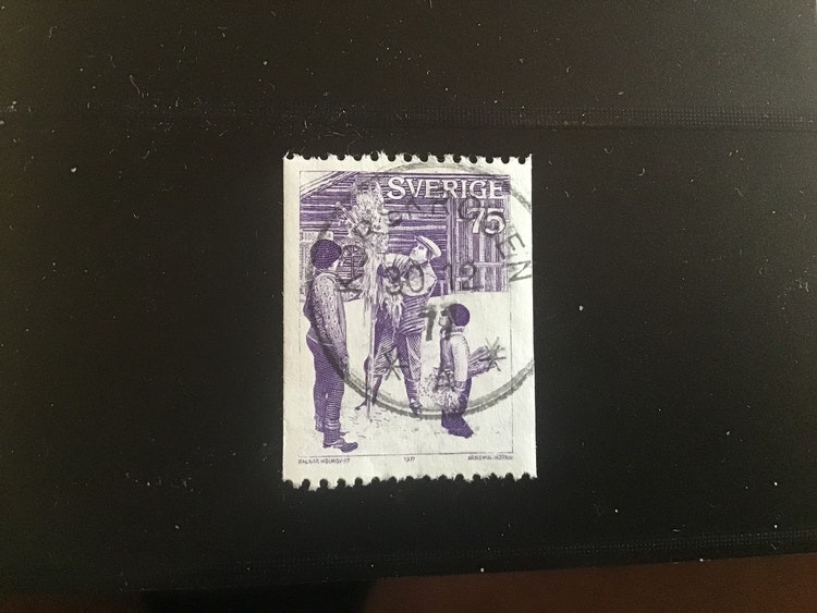 JULFÖRBEREDELSER 1977 facit nr 1021 praktstämplat KORSKROGEN