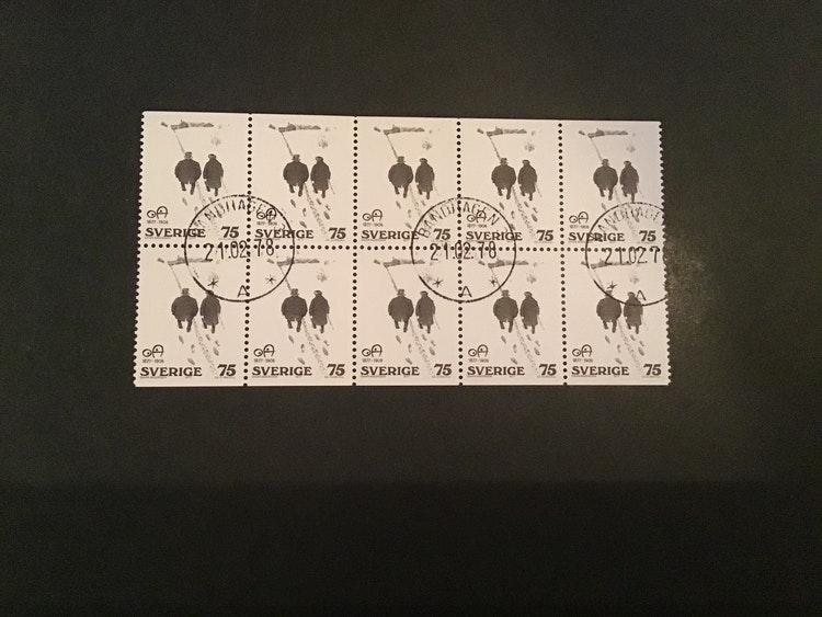 OSKAR ANDERSSON 1977 facit nr 998 BB i lyxstämplat 10-block BANDHAGEN 3