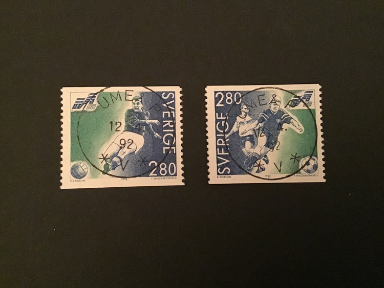 EM I FOTBOLL 1992 facit nr 1732+1733 LYXSTÄMPLAD SERIE UMEÅ P