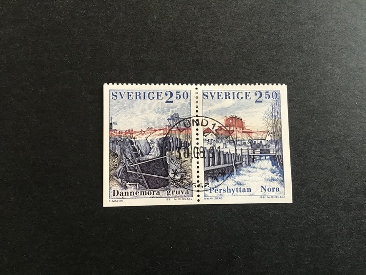JÄRN BRYTER BYGD 1991 facit nr 1696 SX LYXSTÄMPLAT PAR LUND 12