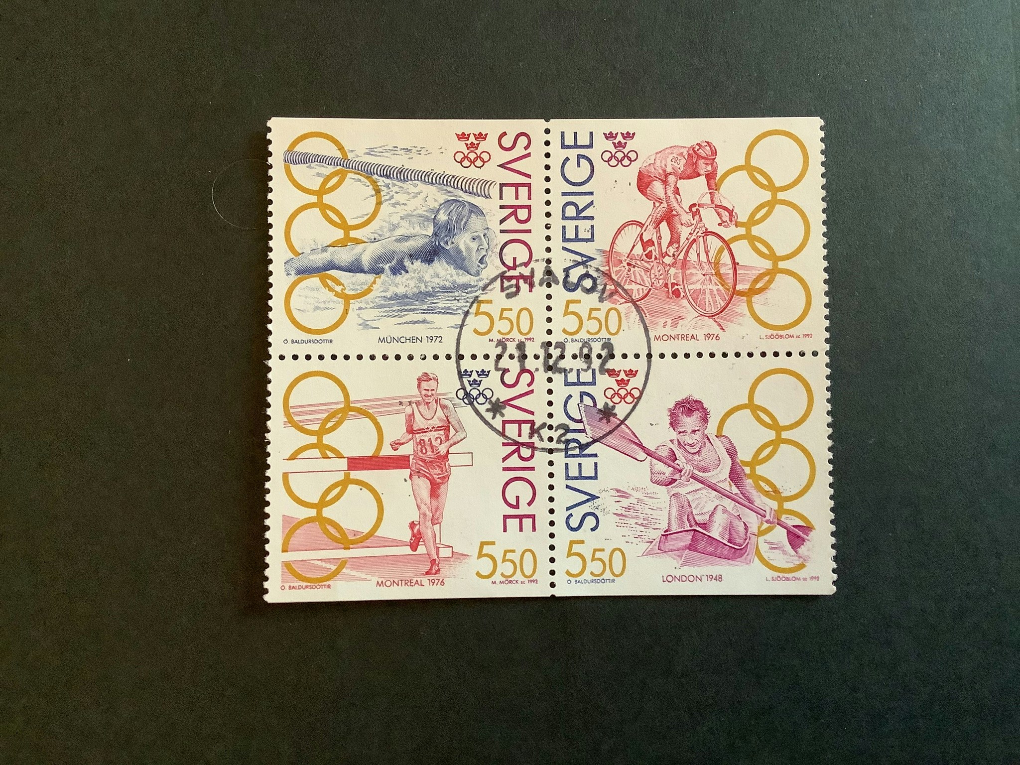 OLYMPISKT GULD III facit nr 1738-1741 LYXST BLOCK SVALÖV