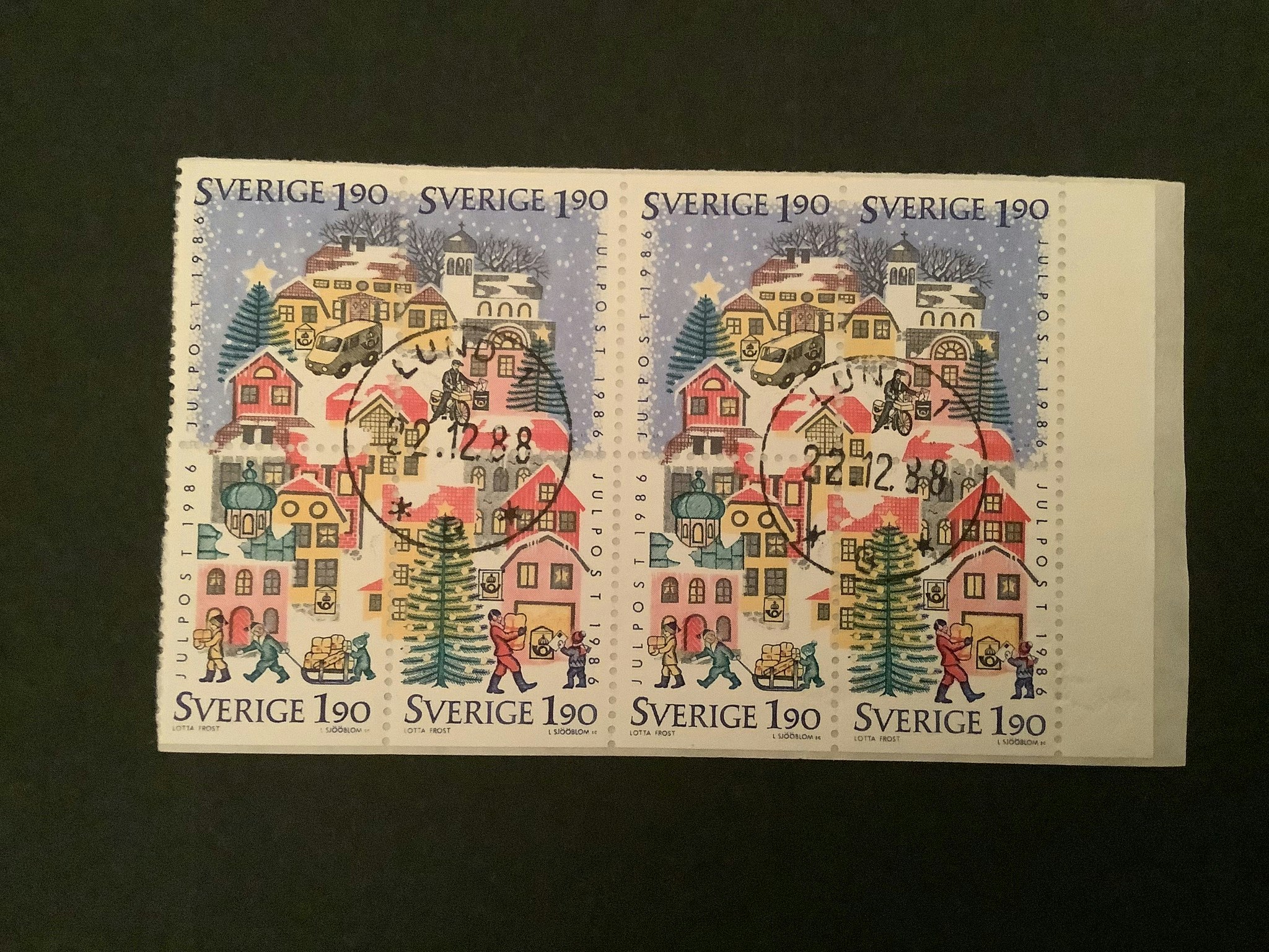 JULPOST 1986 facit nr 1426-1429 i lyxstämplat BLOCK LUND 1