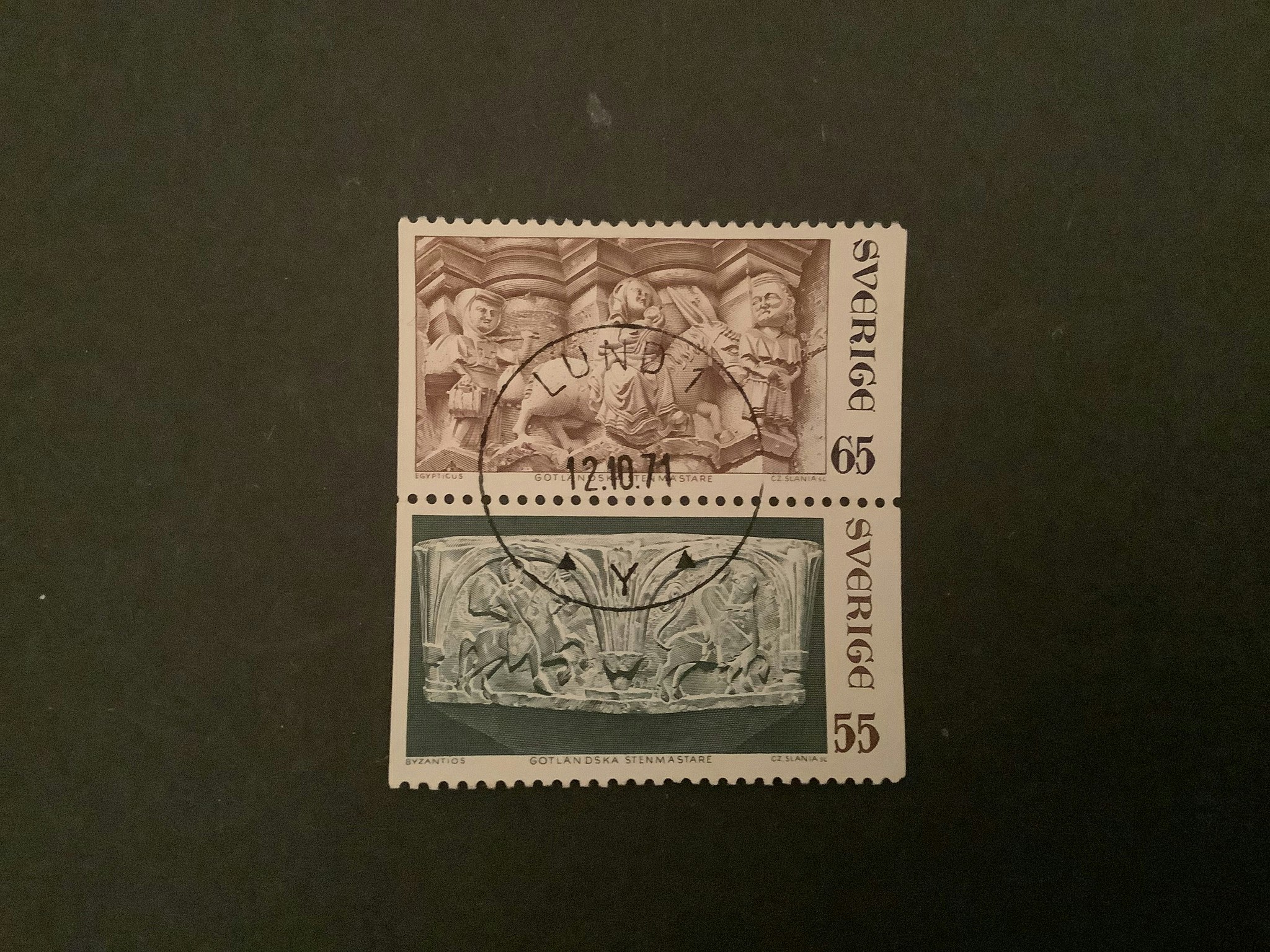 GOTLÄNDSKA STENMÄSTARE facit nr 736+737 i lyxstämplat par LUND 1