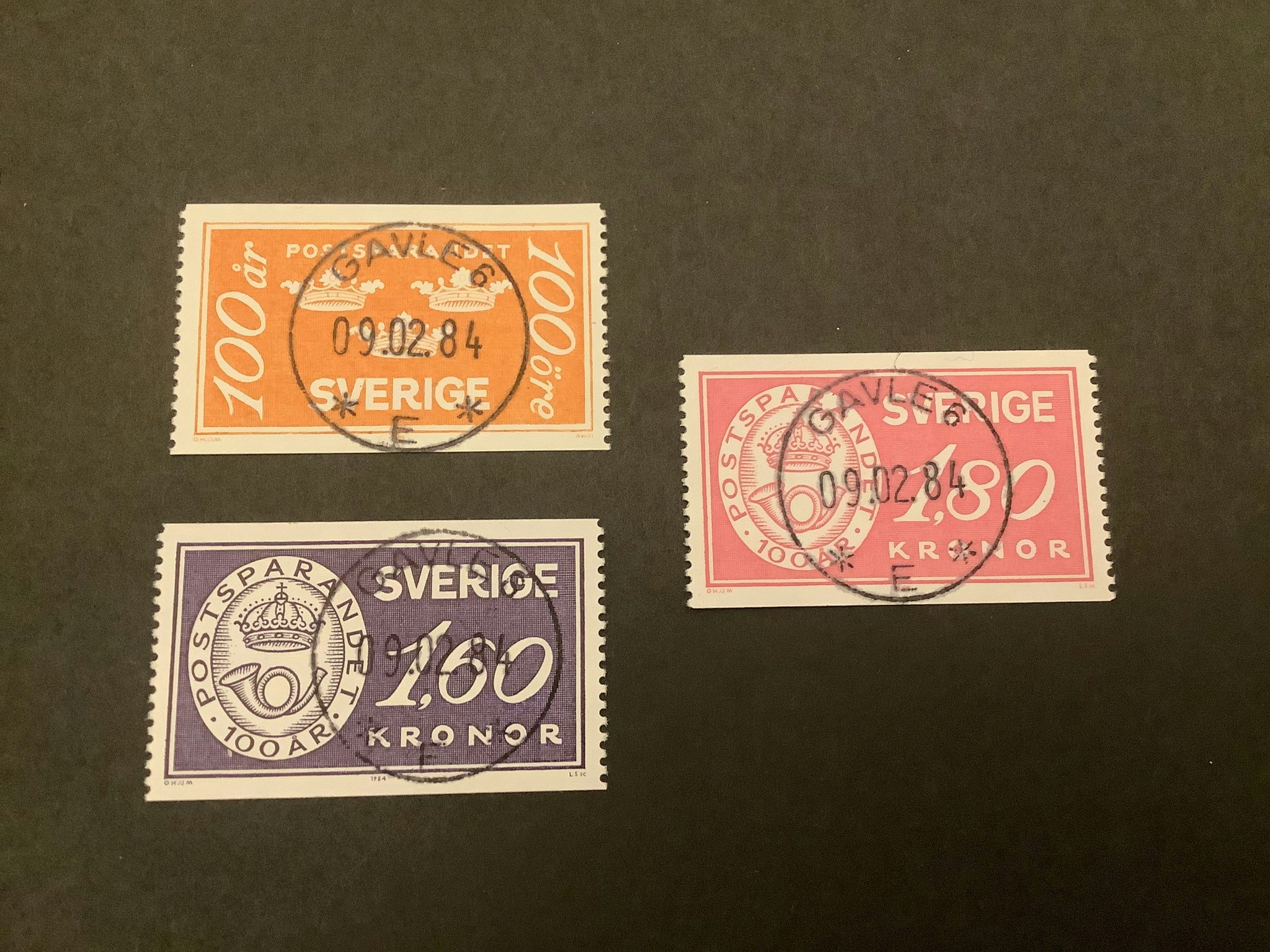 Postsparandet 100 år facit nr 1284-1286 lyxstämplad serie GÄVLE 6