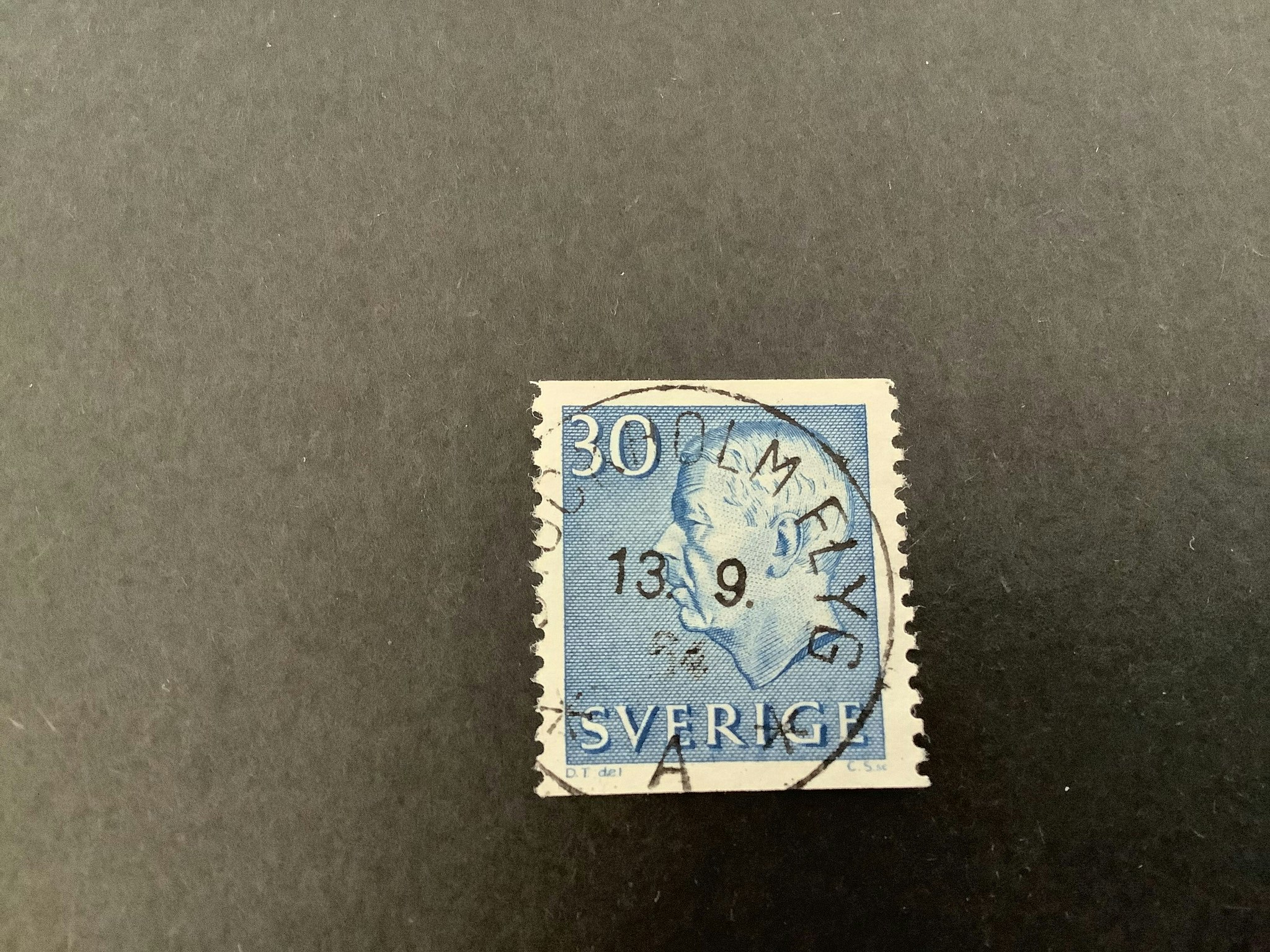 Gustaf VI Adolf typ III facit nr 421 A praktstämplat STOCKHOLM FLYG