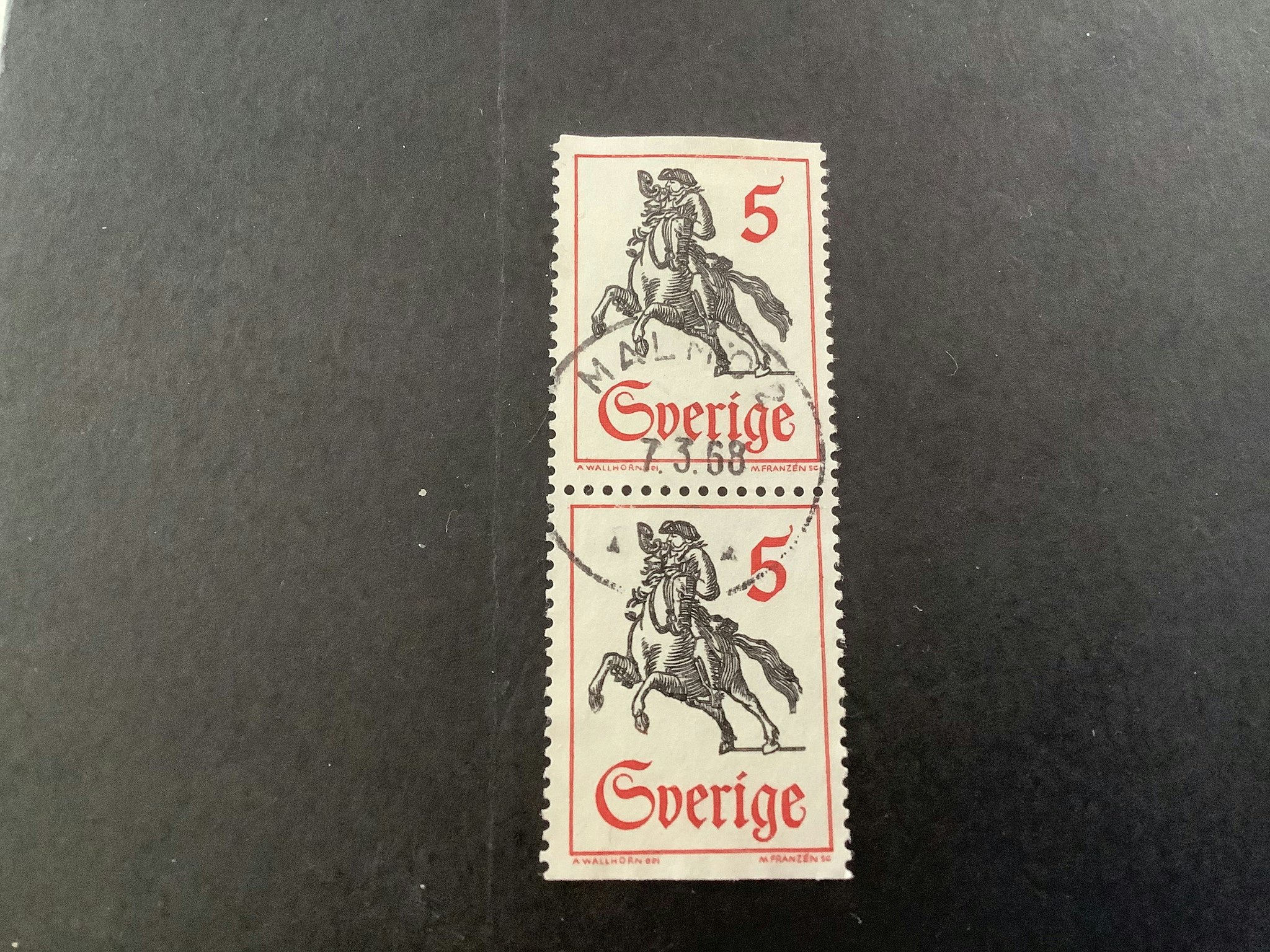 Postryttare facit nr 612 BB lyxstämplat par MALMÖ 2