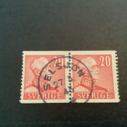 Gustaf V profil höger facit nr 276 A i praktstämplat 2-sidigt par SELSJÖN