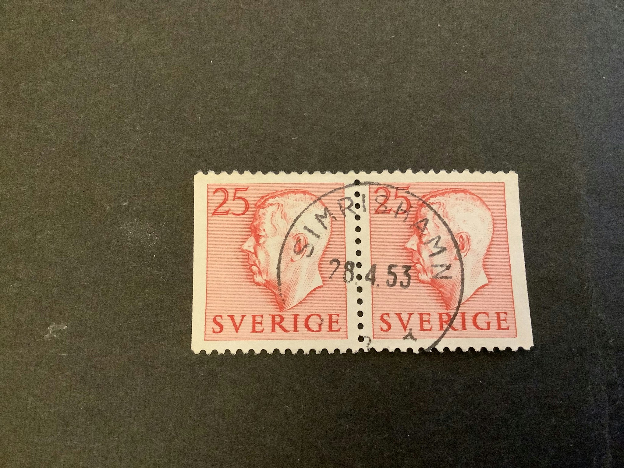 Gustaf VI Adolf typ I facit nr 405 BB praktstämplat par SIMRISHAMN
