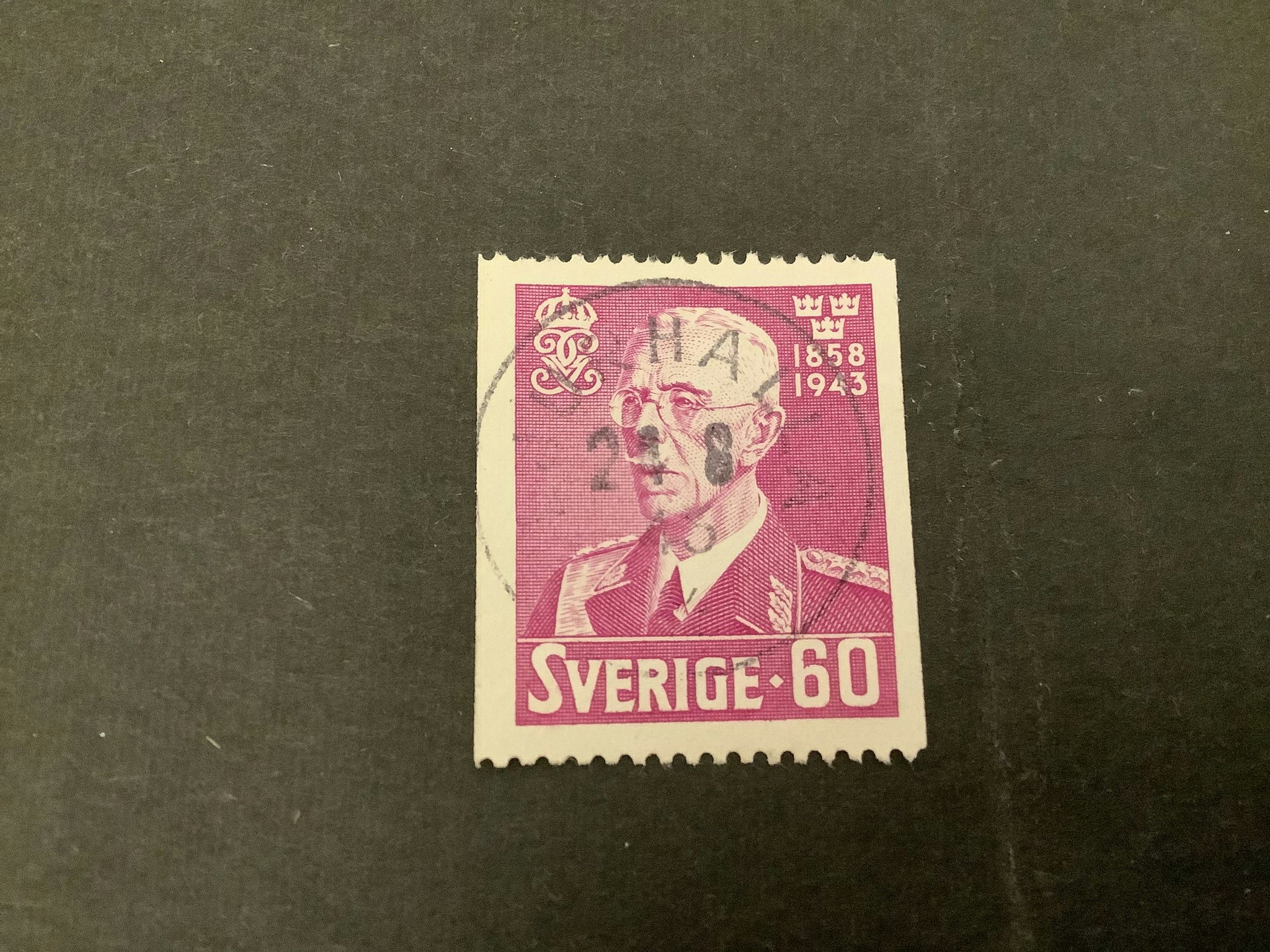 Gustaf V 85 år stämplat märke