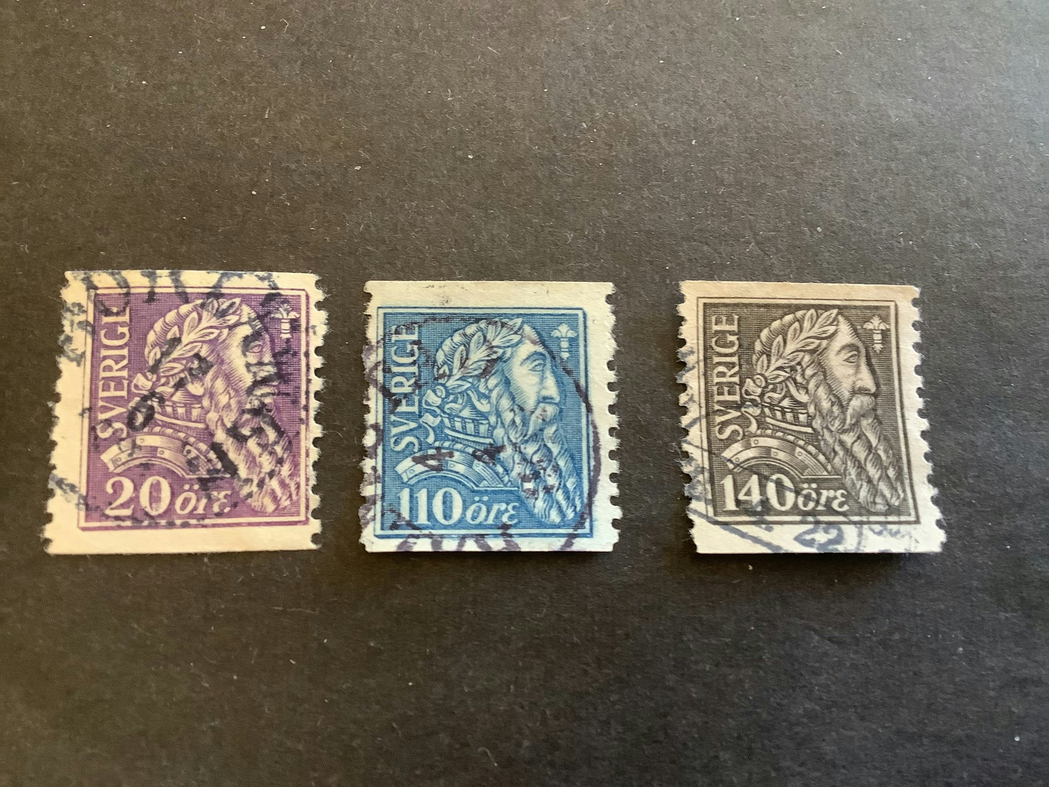 Gustaf Wasa facit nr 153-155 stämplad serie, billigaste nyans