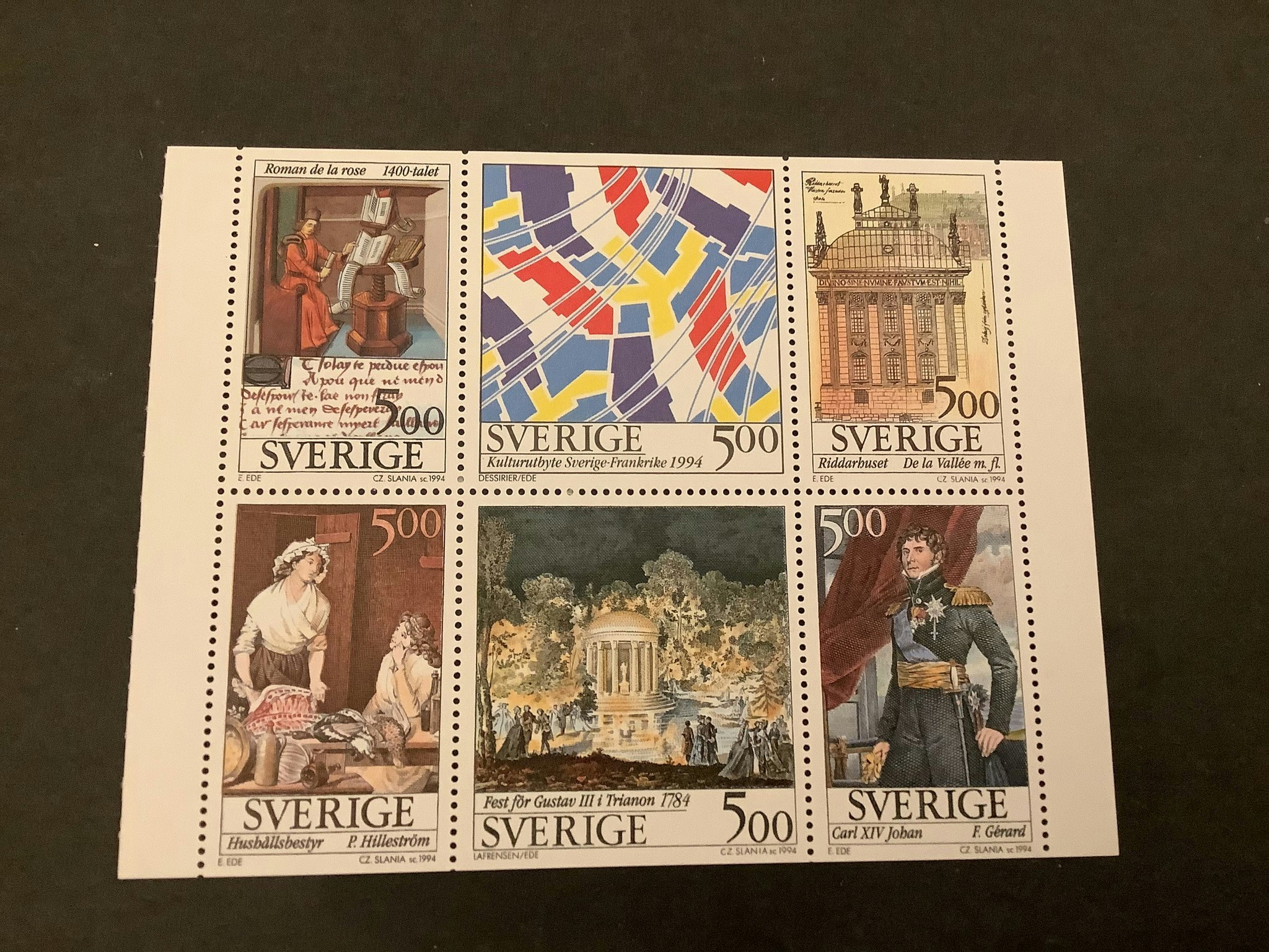 Kulturutbyte Sverige-Frankrike facit nr 1833-1838  postfriskt block
