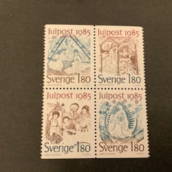 Julpost 1985 facit nr 1377-1380 i postfriskt block
