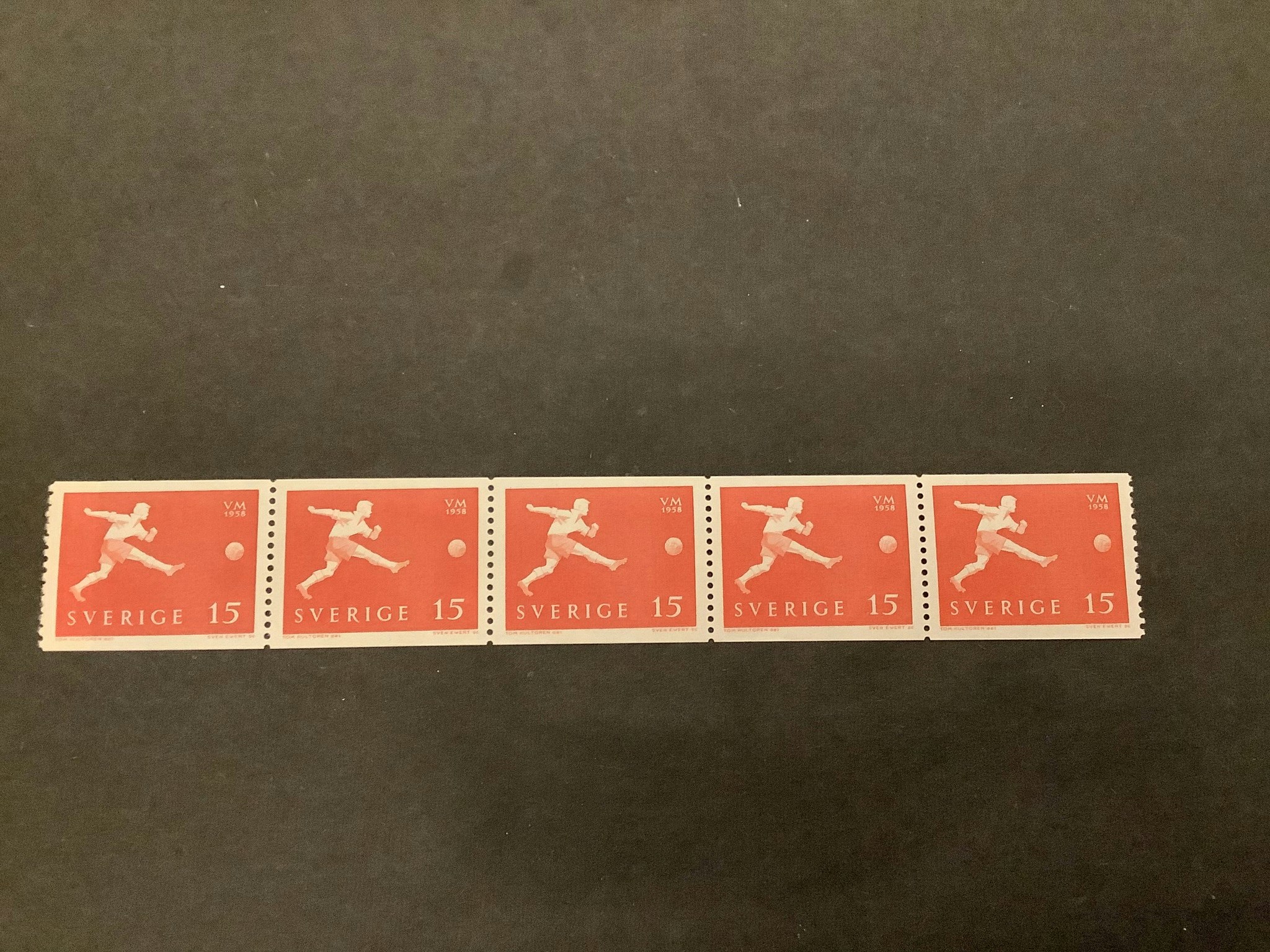 VM i fotboll facit nr 492 A postfriskt 5-strip med ändmärke