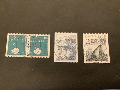 Posthornssnäcka, Stora Karlsö, fjällräv facit nr 1263-1265 i lyxstämplad serie MALMÖ 1