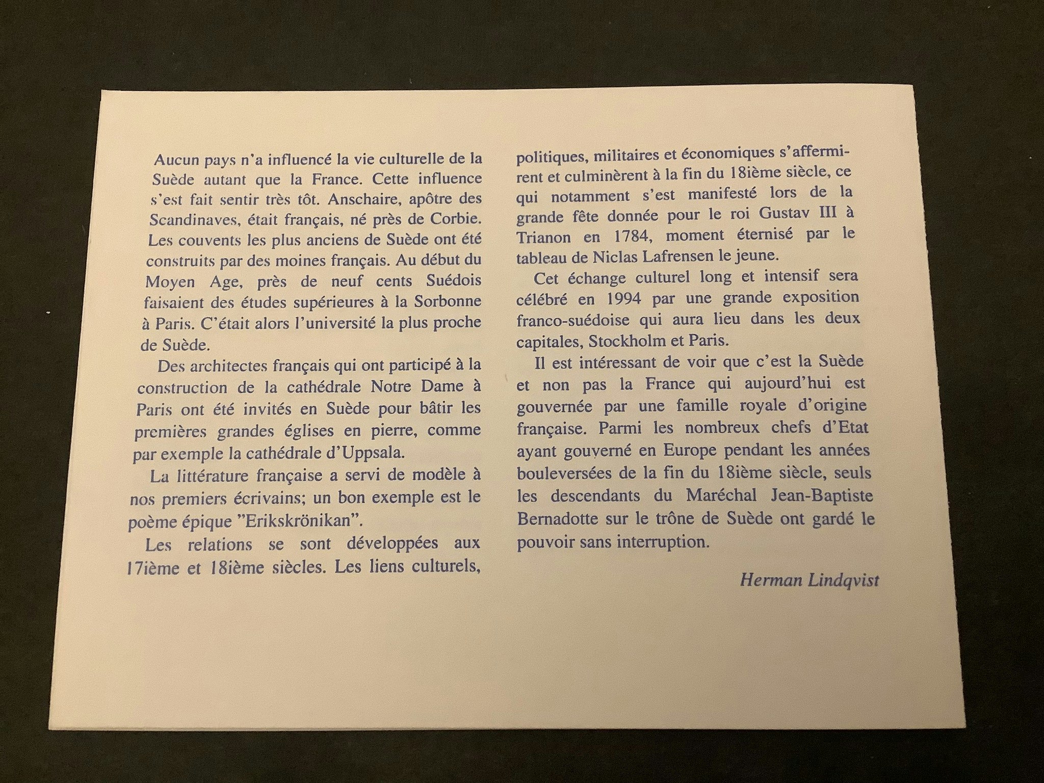 Kulturutbyte Sverige-Frankrike 1994 postfriskt häfte med cylindersiffra 2