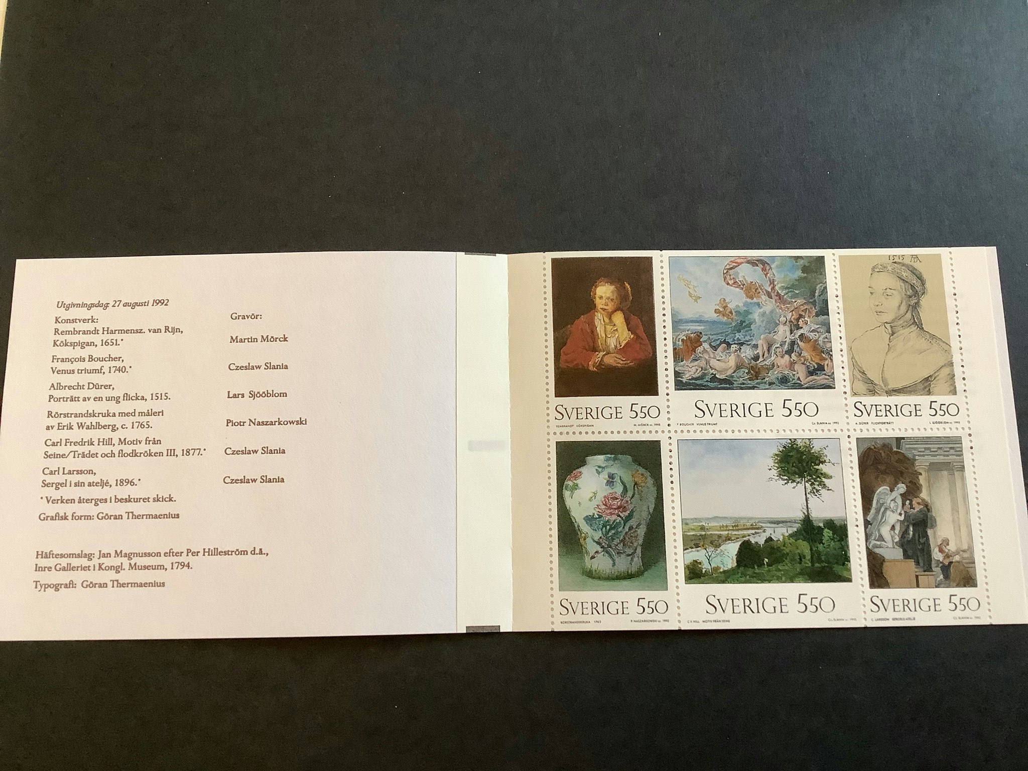Nationalmuseum 250 år 1992 postfriskt häfte