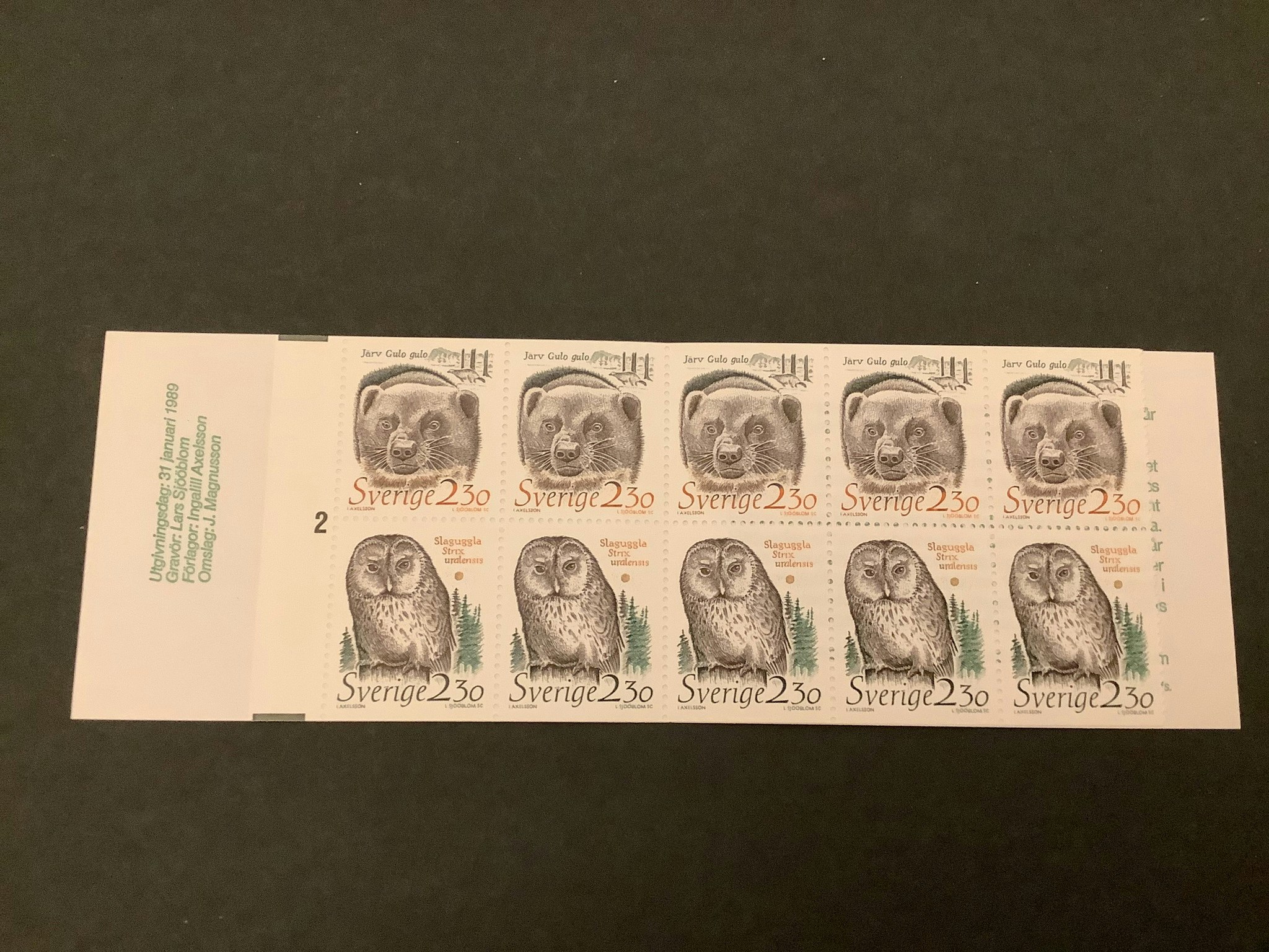 Djur i hotad miljö 1989 postfriskt häfte med cylindersiffra 2