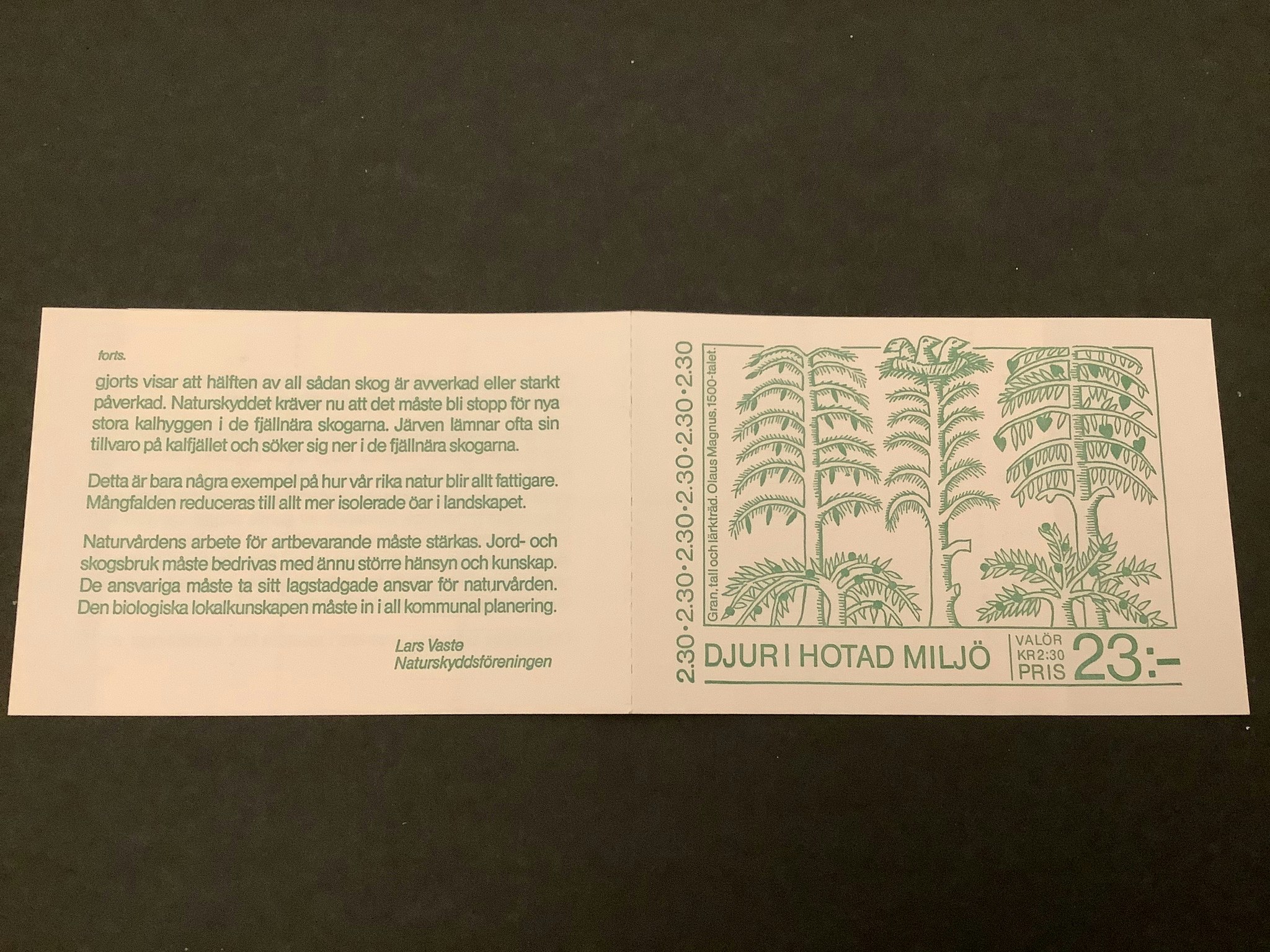 Djur i hotad miljö 1989 postfriskt häfte med cylindersiffra 2