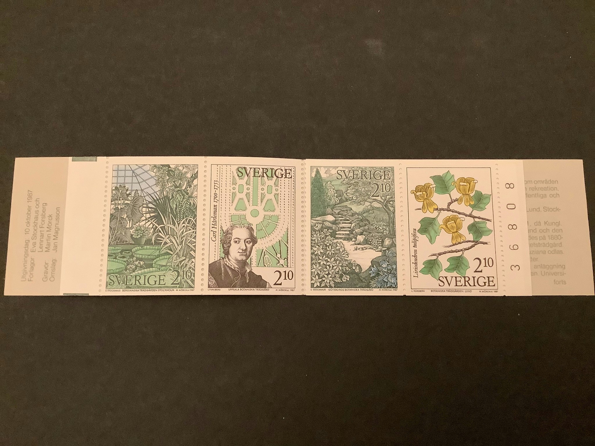 Botaniska trädgårdar 1987 postfriskt häfte med kontrollnummer