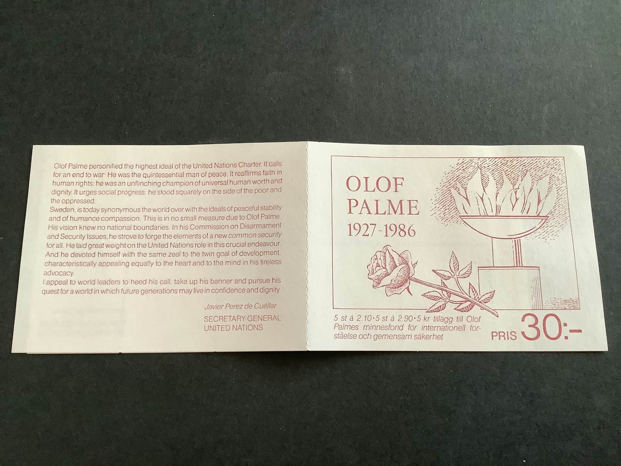 Olof Palme 1986 postfriskt häfte