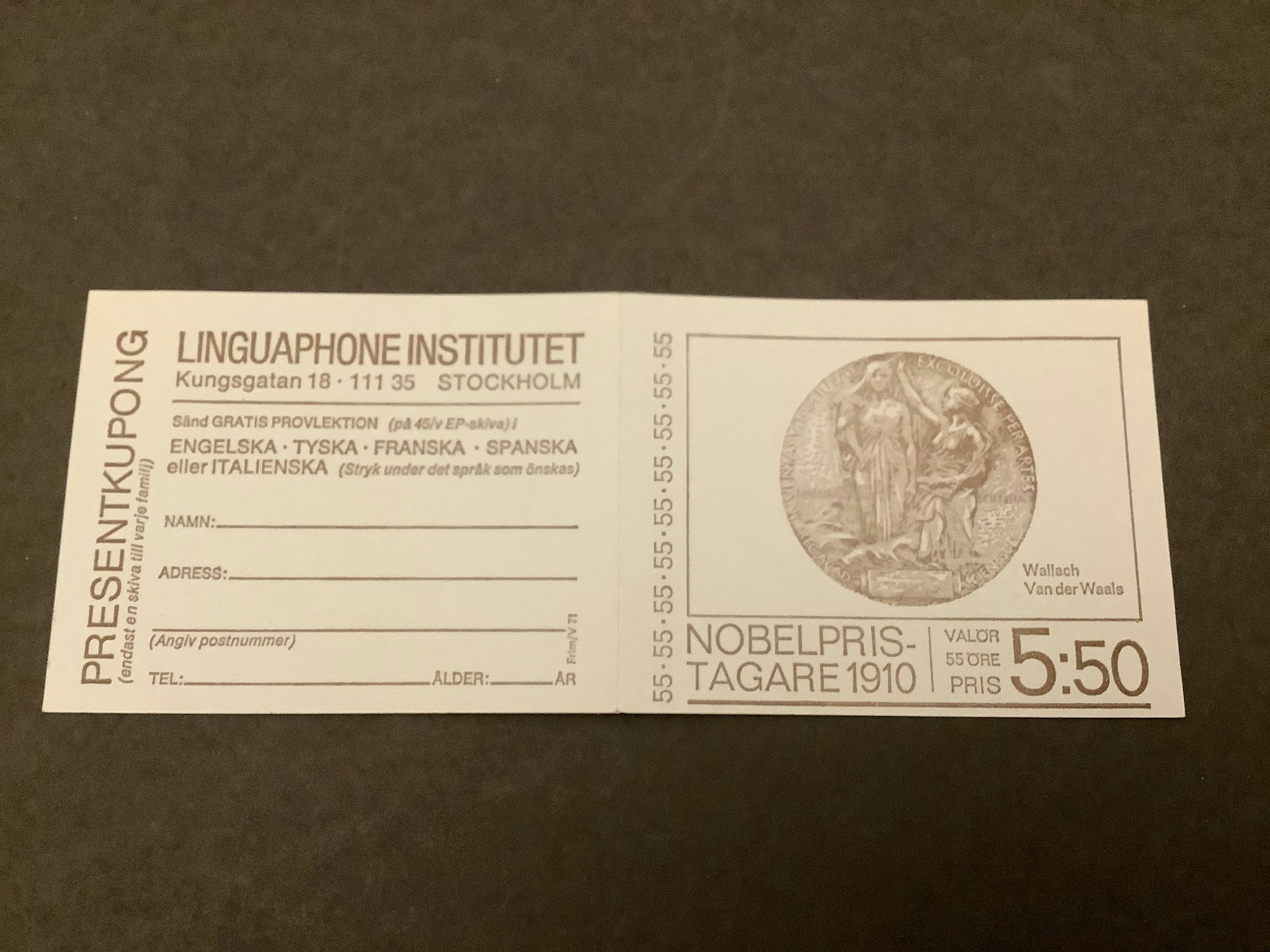 Nobelpristagare 1910 postfriskt häfte