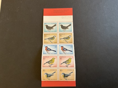 Svensk fåglar postfriskt häfte med kontrollnummer