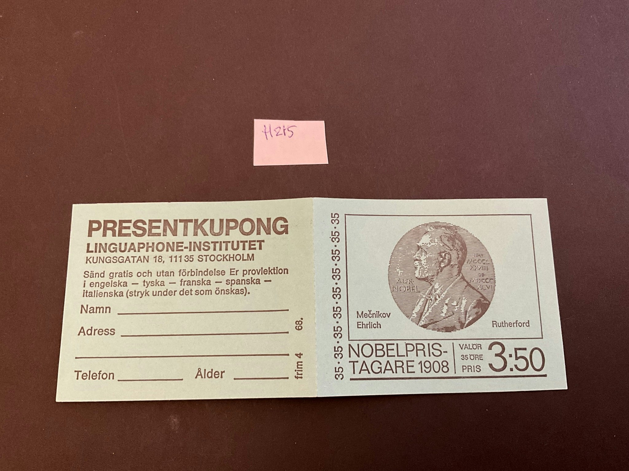 Nobelpris 1908 postfriskt häfte